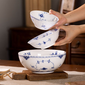 Jingdezhen Wuhuama High-Temperature White Porcelain Tangcao Series Rice Bowl Soup Bowl Blue and White Noodle Bowl Underglaze Color High-Temperature Tableware