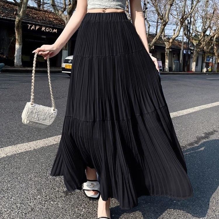 Purple Pleated Midi Skirt High Waist Flattering A Line Flowy Design Spring Summer Fashion Wholesale Available