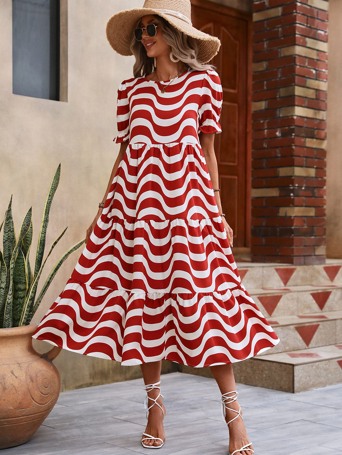 Floral Print Loose Fit Puff Sleeve Dress Casual Style Comfortable Fabric Perfect for Summer Ready to Ship