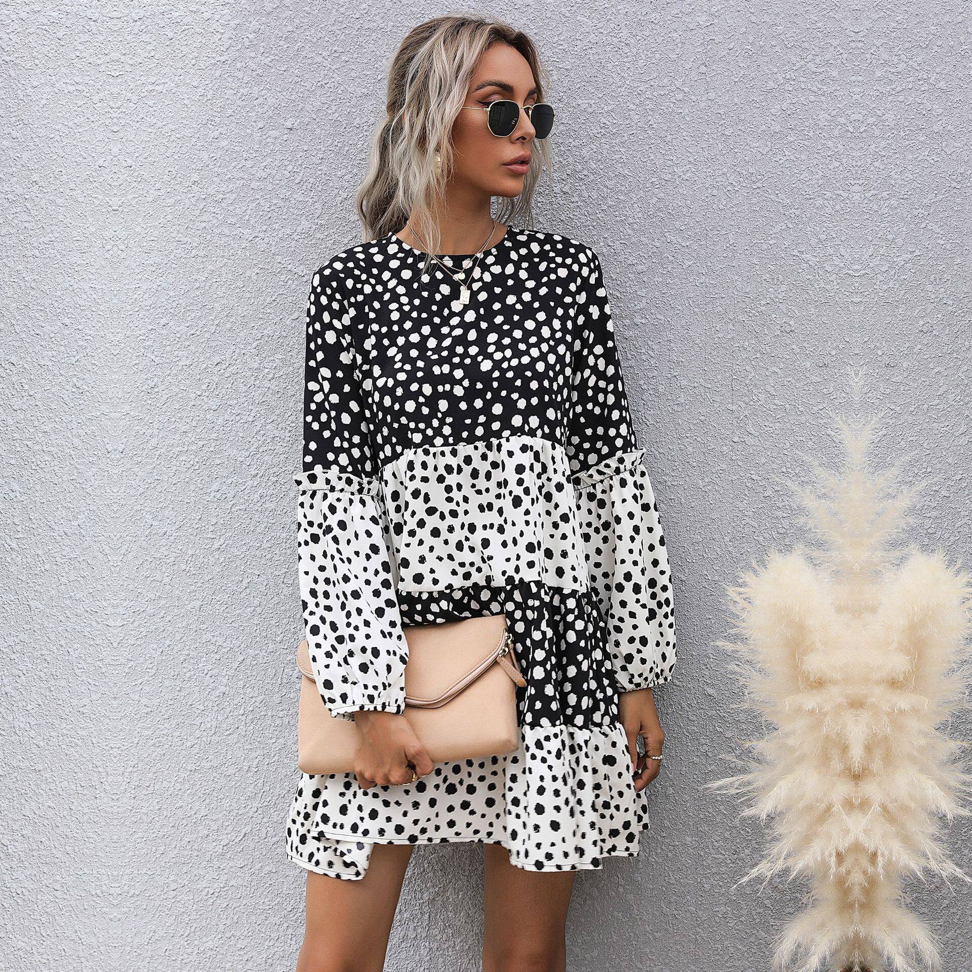 Zebra Print Loose Long Sleeve Dress Fashionable Floral Design Perfect for Casual Outings Wholesale Available