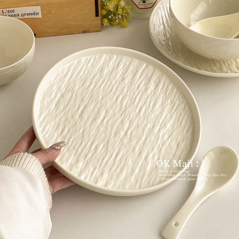 Cream Style Tableware Set Bowls and Plates Household Simple High-End Modern Chinese Dishware Set Ceramic Rice Bowl Soup Noodle Bowl