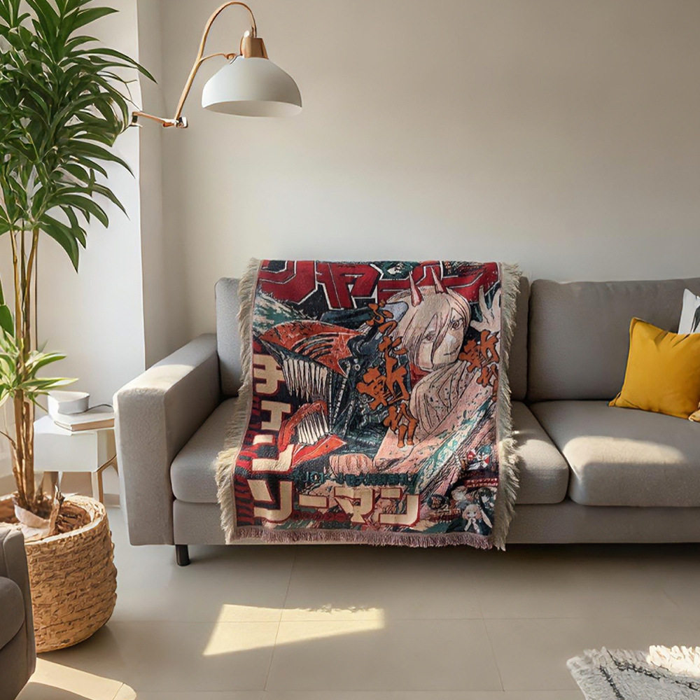 Cross-Border Woven Blanket Cartoon Animation Tassel Sofa Cover Blanket Soft Thread Blanket Camping Blanket Outdoor Picnic Blanket