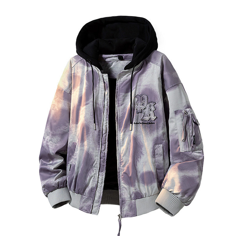 Winter New National Standard down Jacket Men's American Baseball Collar Full-Print Hooded Detachable down Jacket New Style