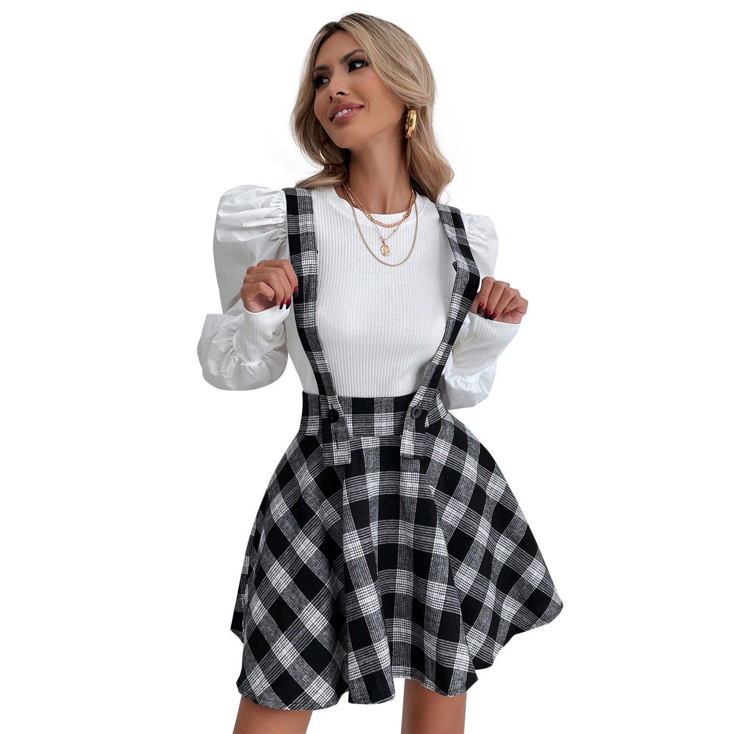 Plaid Midi Dress Slim Fit Long Sleeve Spaghetti Straps Fall Fashion Wholesale Available bulk order