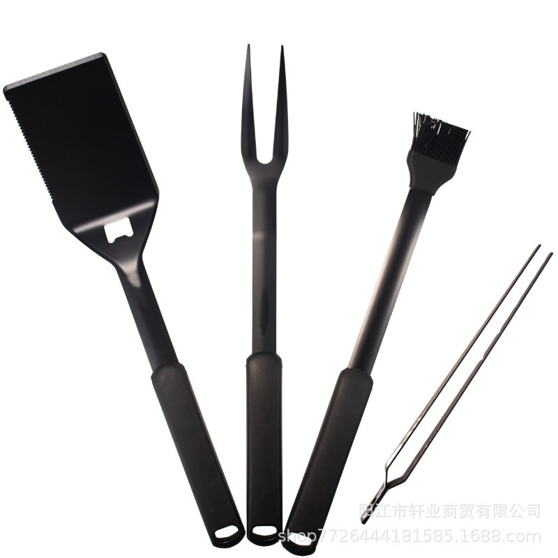 Cross-Border Amazon 4-Piece All-Black Family Bbq Grill Set for Home Outdoor Camping Barbecue Tool Combination Set