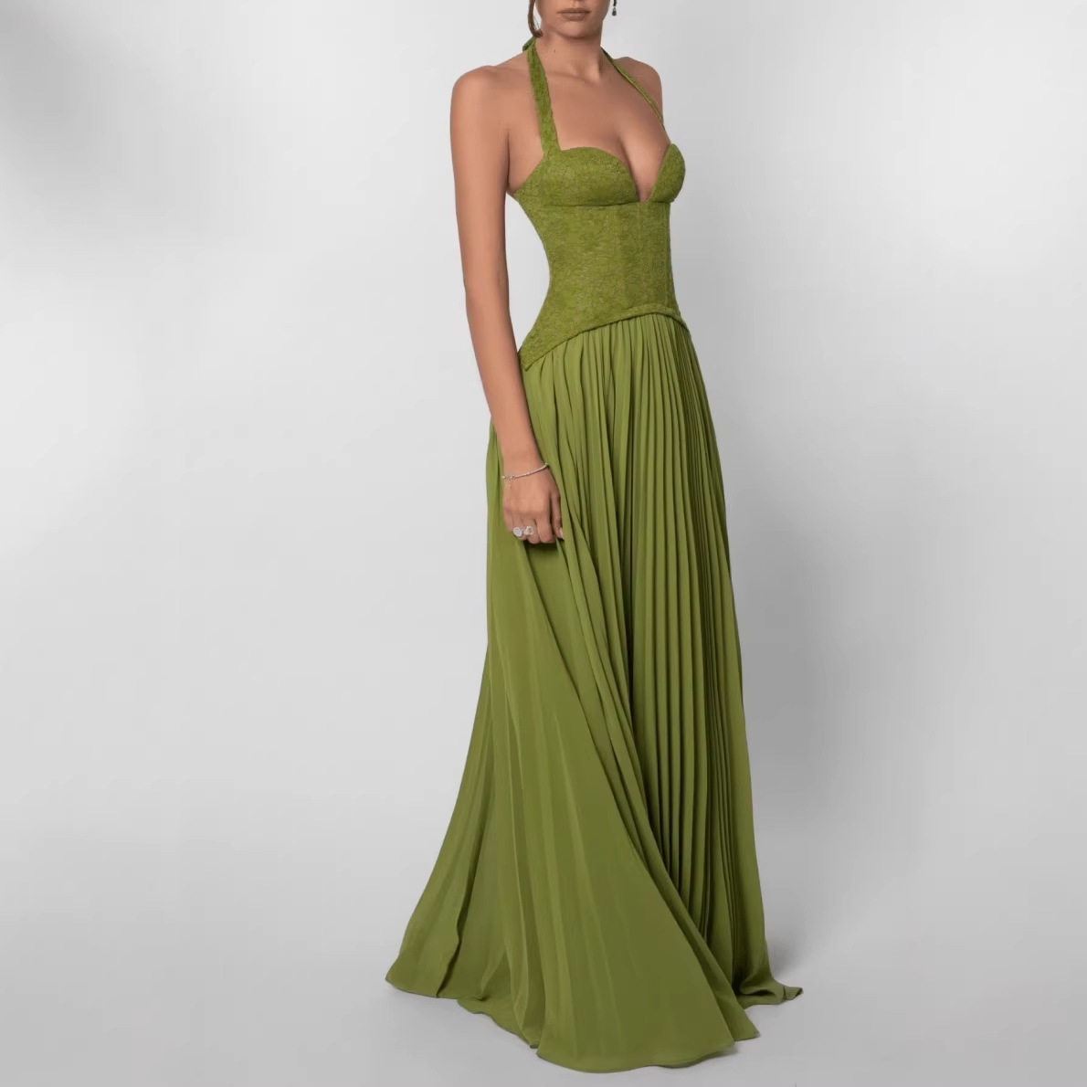 Womens Backless Halter Dress Sexy Low Neckline Ruched Waist Sleeveless Perfect for Parties and Summer Events