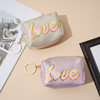 New Arrival Gloss Pink Sequins Embroidered Love Coin Purse Mini Lipstick Headphone Bag Waterproof with Keychain Small Bag