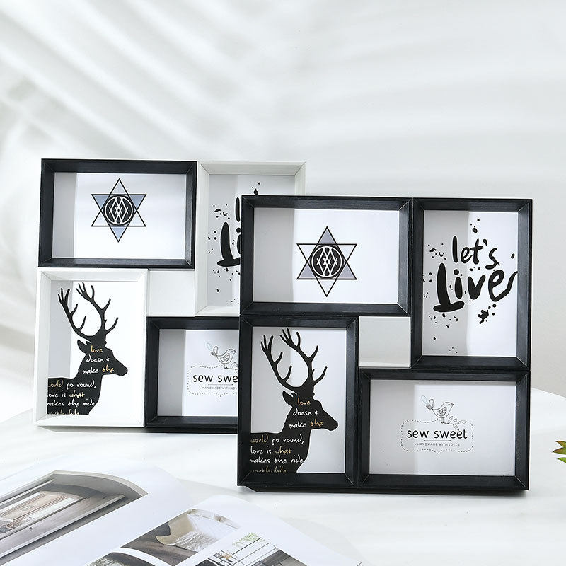 Creative Photo Frame Set of Four, 6inch Pieces, for Tabletop or Wall Hanging, Four-Grid Combination, Interlocking Photo Wall, American Style 4-Frame Set