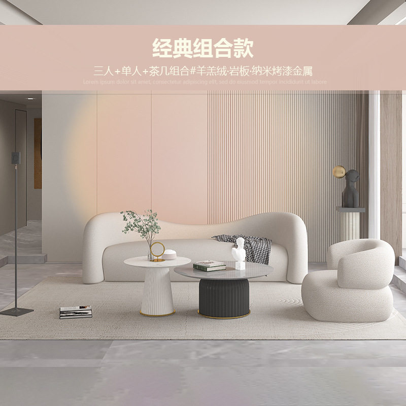 设计造型双人沙发客厅美容院宾馆出租房异形创意休闲沙发羊羔绒