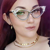 Kedun 2023 New Cat-Eye Rhinestone Flat Glasses for Prom and Party Decoration, European and American Trendy and Unique Eyewear