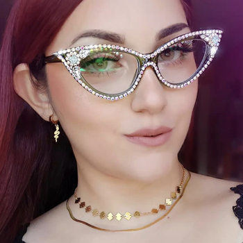 Kedun 2023 New Cat-Eye Rhinestone Flat Glasses for Prom and Party Decoration, European and American Trendy and Unique Eyewear