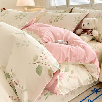 All-Cotton Four-Piece Bedding Set, Pure Cotton Three-Piece Set, Bed Sheet, Duvet Cover, Three-Piece Set, High-Grade Fitted Sheet Cover 4