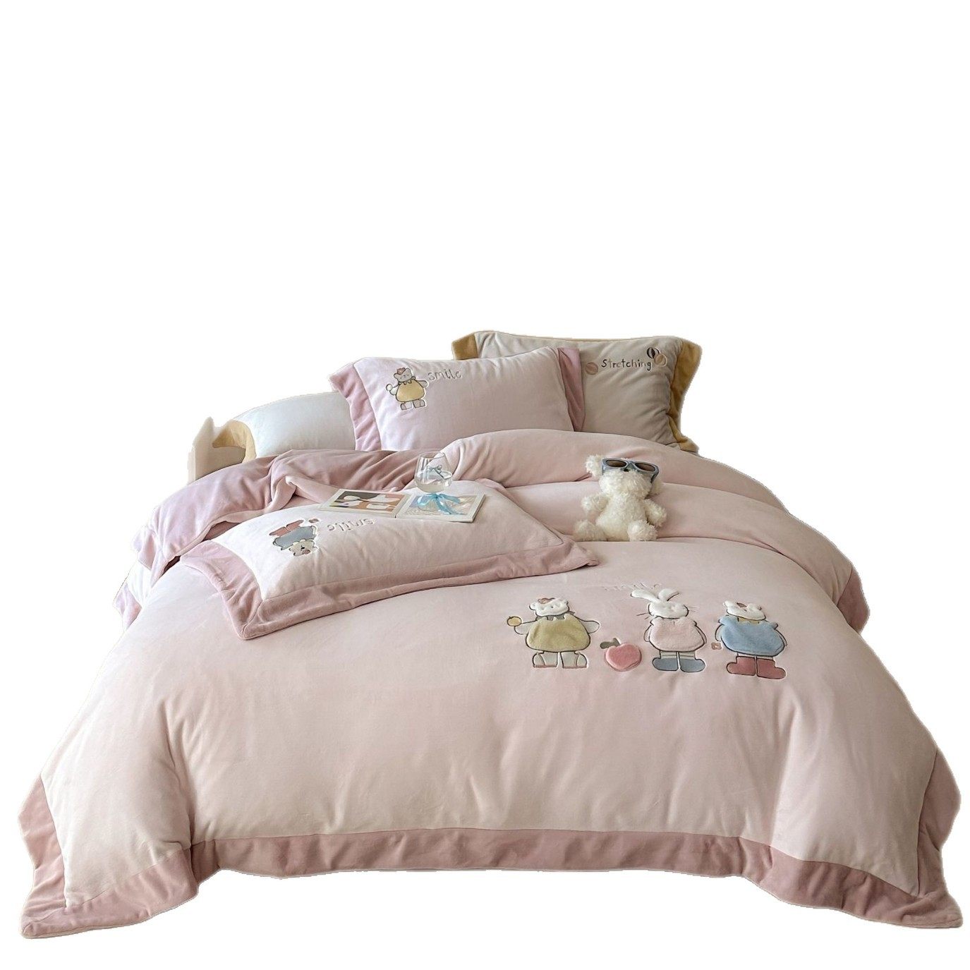 Counter A-Type 260g Ultra-Thick Milk Velvet Four-Piece Set 5.25kg Fully Matte Patch Embroidered Milk Velvet Bedding
