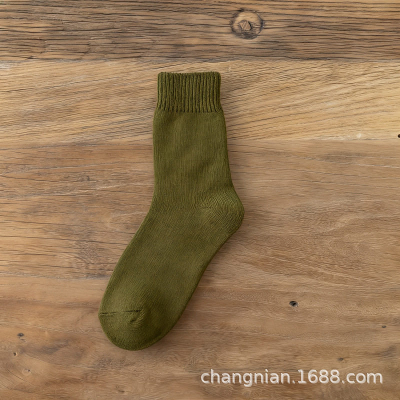 袜子男秋冬加厚保暖中筒袜纯色加绒女士毛圈袜毛巾底冬季男袜批发