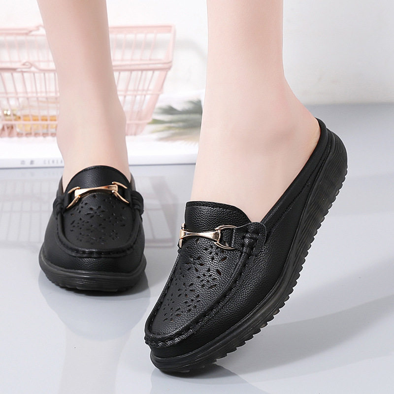Spring and Summer Hollow Flat Bottom Baotou Slippers Comfortable plus size Moms Shoes Slip-on Loafers Women's Shoes