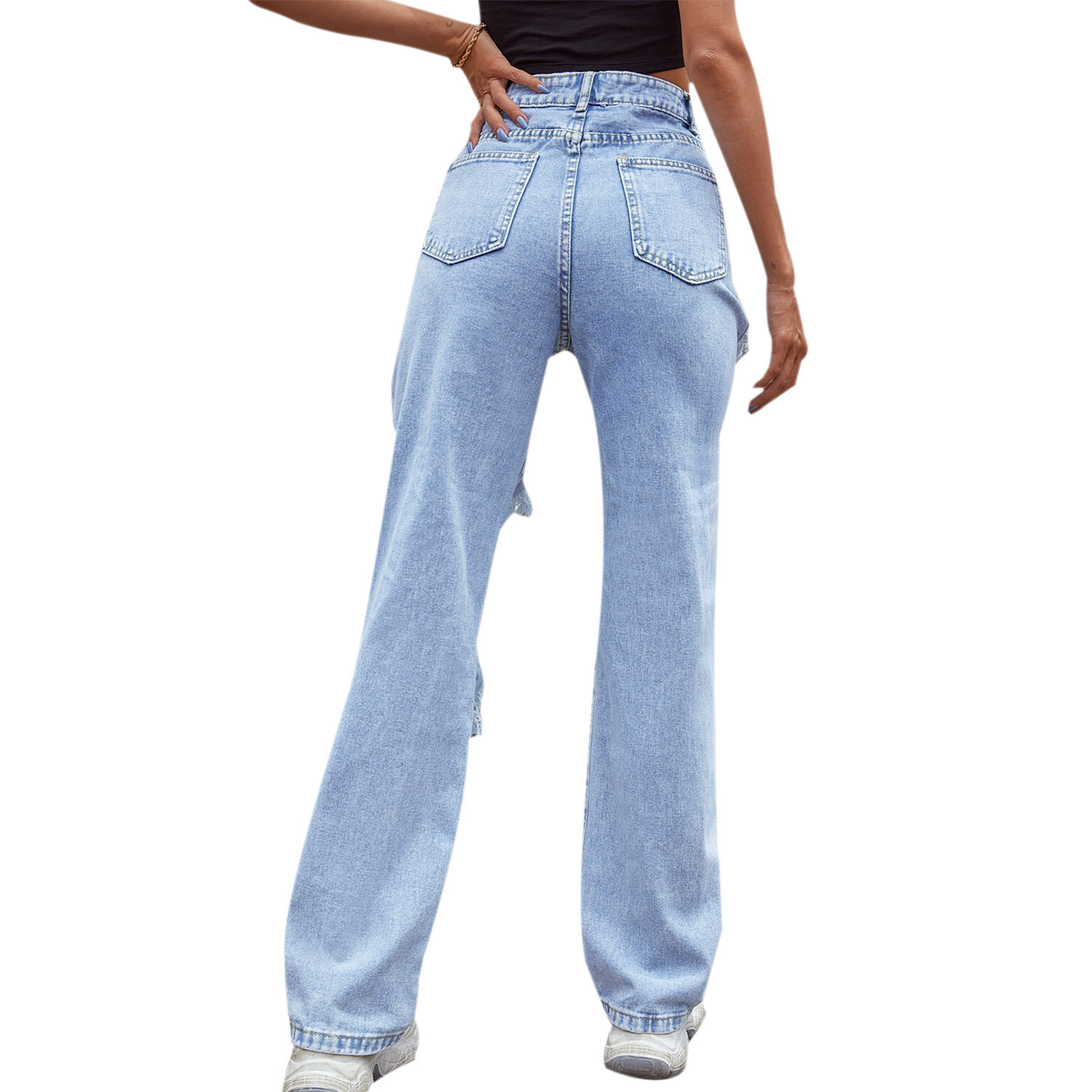 Loose Fit Ripped Denim Jeans Streetwear Style Hip Hop Fashion Flattering Design Womens Casual Wear Wholesale