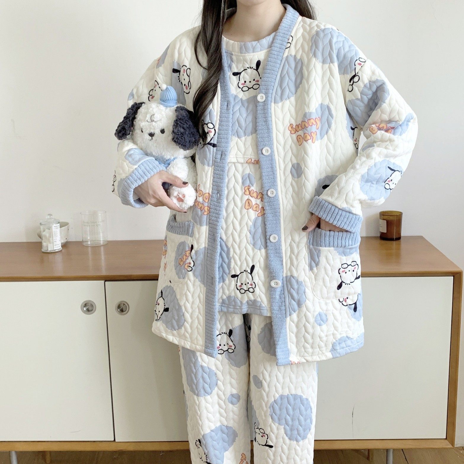 Postpartum Clothing November 12 Autumn and Winter Postpartum Breastfeeding Three-Piece Set Air Cotton Maternity Pajamas Winter Lactation Period