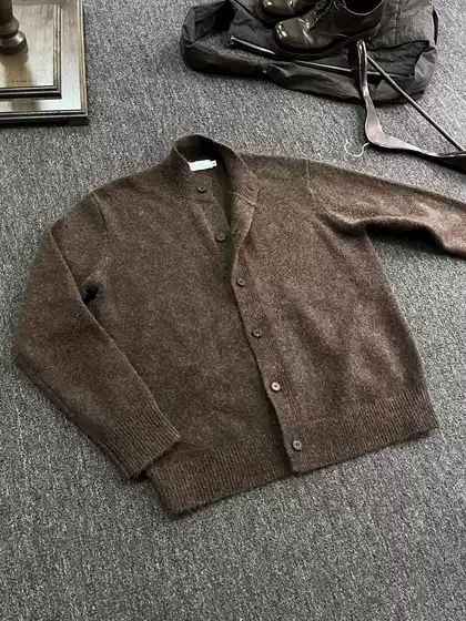 American Retro Coffee Brown Knitted Cardigan Jacket Men's New Autum Style Old Money Style Half Turtleneck Sweater