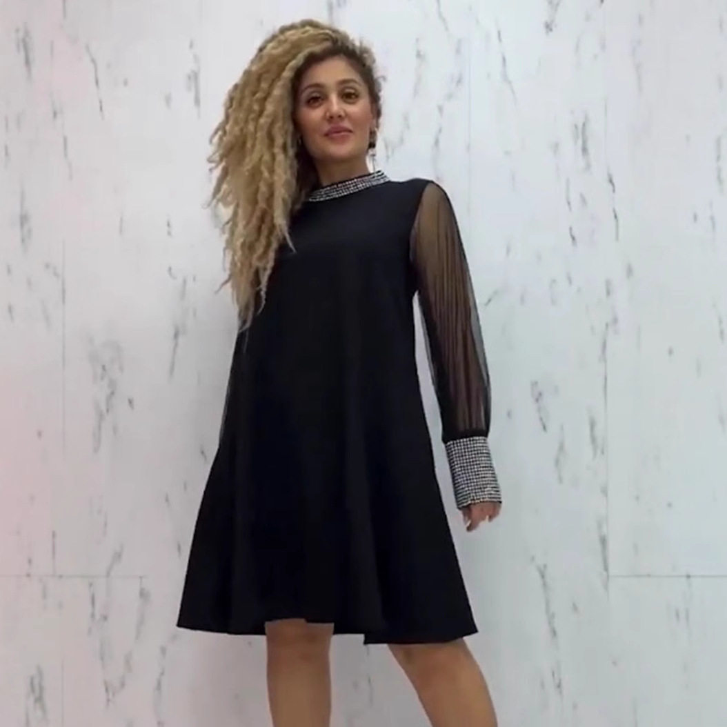 Long Sleeve A Line Dress Diamond Neckline Elegant Design Autumn Winter Fashion Perfect for Parties and Events
