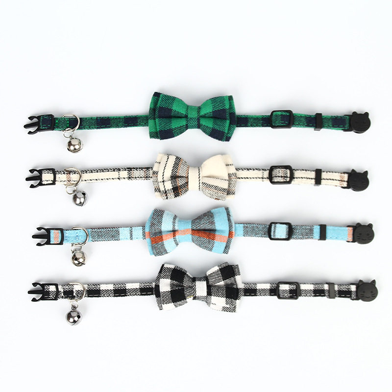 Cross-border new British plaid bow saliva towel matching cat collar buckle pet supplies manufacturers in stock