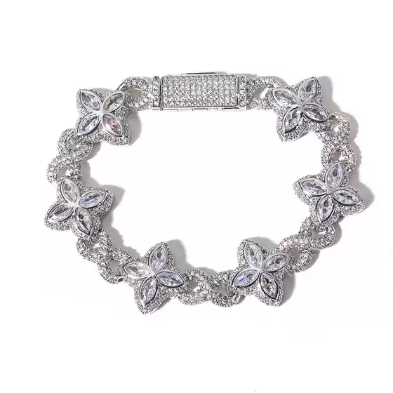 Cross-Border European and American Hip-Hop Men's Four-Leaf Clover Figure-Eight Cuban Chain Zircon Bracelet Jewelry Accessories for Women with a High-End Feel