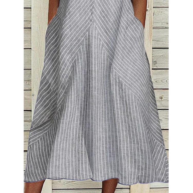 Summer Floral Striped Maxi Dress Pocket Design V Neck Sleeveless Pleated Style Perfect for Casual Outings