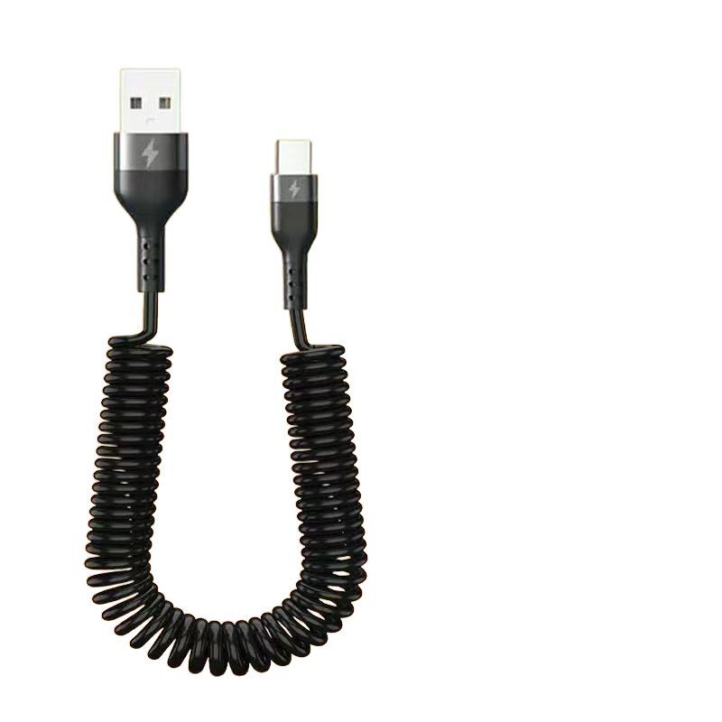 Super fast charging spring Type-C data line car telescopic 6A charging line for Apple Huawei motorcycle line