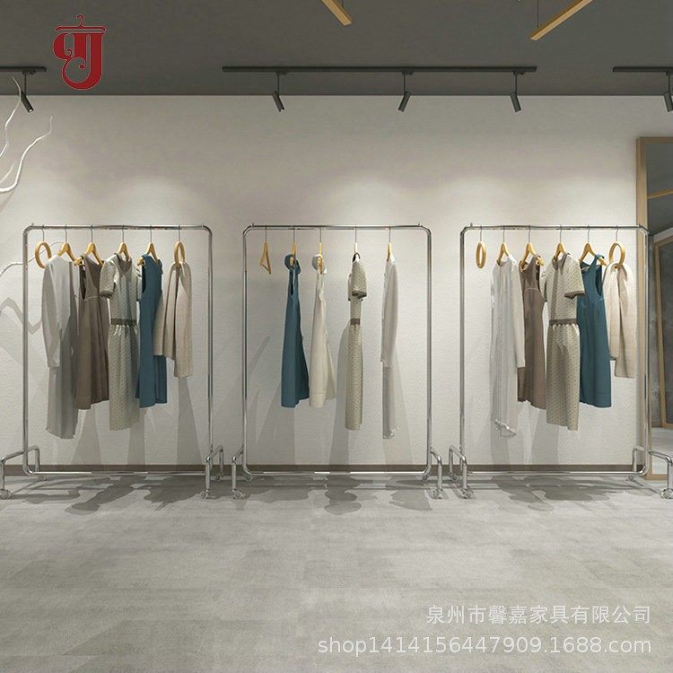 Clothes hanger floor wholesale clothing store display rack stainless steel movable women's clothing store clothes hanging pole gantry coat rack