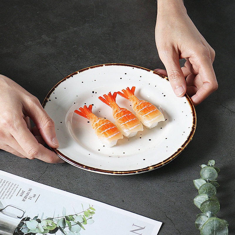 Cross-Border Wholesale Japanese Tableware Household Flat Plate Ceramic Plate Dessert Plate Round Dish Plate Steak Plate Ceramic Dinner Plate