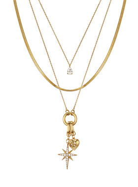 Boonee alus欧美多层叠戴复古八芒星爱心长项链级感爆款锁骨链