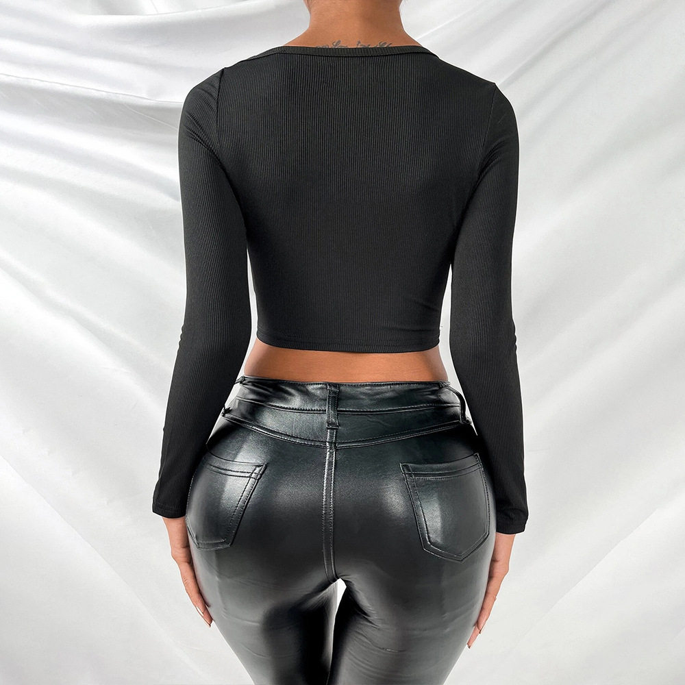 Slim Fit Long Sleeve T Shirt Sexy Short Style European and American Fashion Casual Wear for Women Wholesale Available