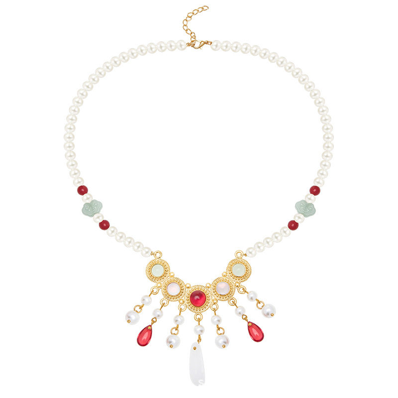 Clearance Necklace Collection Hairpin Niang Antique Han Clothing Wreaths Red Festive Pearl Pendant New Chinese Style Horse Face Skirt Accessories