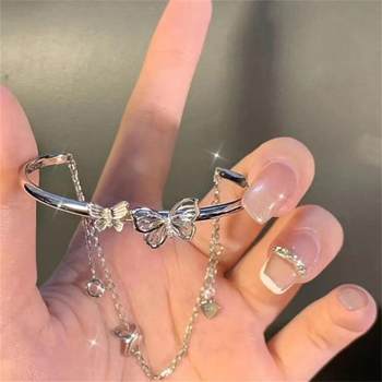 Niche Design High-grade Fairy Super Fairy Bracelet Double-layer All-match Bow Chain Opening Half-bracelet Half-chain Bracelet for Women