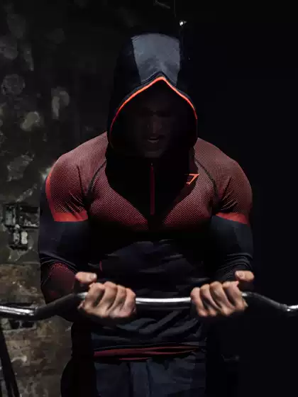 Gymshark Fitness Long-Sleeved Men's Hooded Base Layer Shirt Onyx5.0 Onyx High-Elastic Cycling Fitness T-Shirt