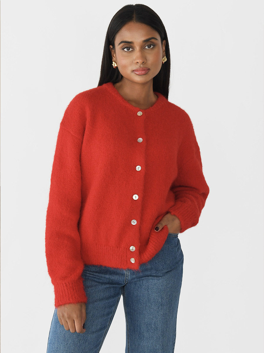 Womens Vintage Grey Wool Cardigan Soft Knit Versatile Button Closure Casual Wear Fall Winter Wholesale