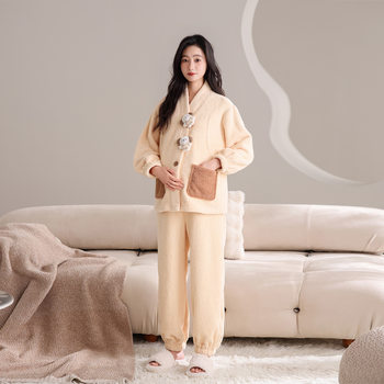 Maternity Autumn and Winter Pajamas Women's Half Velvet Suit Adjustable Breastfeeding Large Size Thickeneded Warm Coral Velvet Home Clothes