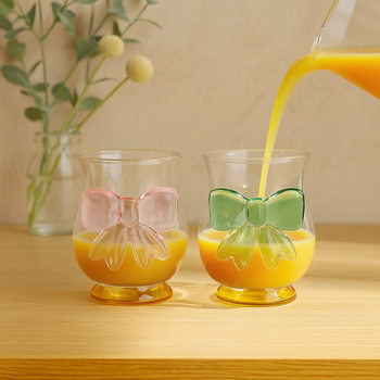 Bow-Knot Cup, Simple High Borosilicate Glass Cup, Light Luxury Juice Cup, High-Value Cold Drink Glass Water Cup, Wine Glass