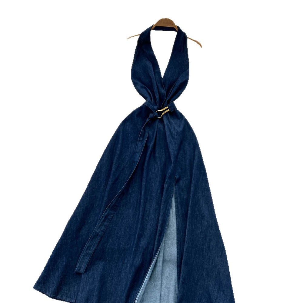 Summer Deep V Neck Backless Denim Maxi Dress for Women Sexy Split Design Chic Style Elegant Look Wholesale Available