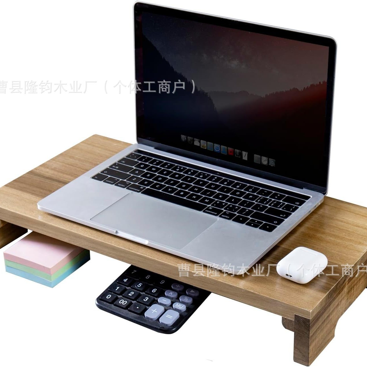 Acacia Wood Computer Monitor Stand Desktop Organizer Storage Rack Workstation Storage and Organization Stand Base
