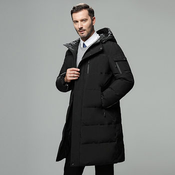 Long Men's Down Jacket Thickened plus size Men's Jacket Hooded High-end White Down Jacket Dad Men's Clothes