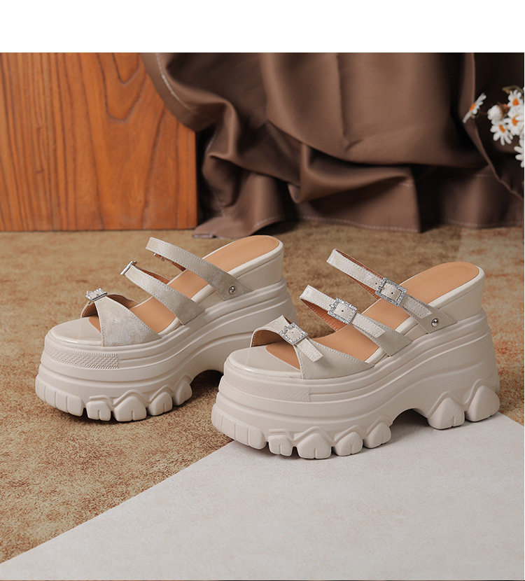 Sandal cao gót nữ mũi hở đế dày 12 cm, phong cách platform — Trắng Bạc, Đen, Mơ Sẫm chi tiết 18