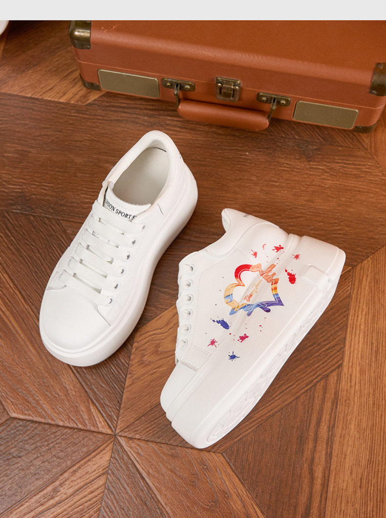 Giày sneaker nữ chạy bộ mesh thoáng đế wedge 8 cm — Trắng, đen, Trắng chi tiết 15