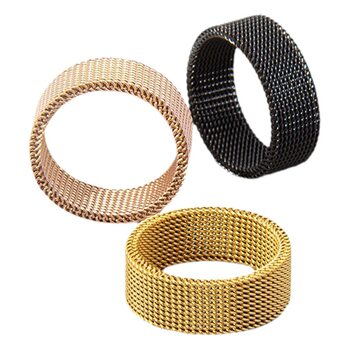 2026 Amazon Plaid Mesh Ring 8mm Titanium Steel High-Quality Unisex Simple Transformable Multi-Color Mesh Ring