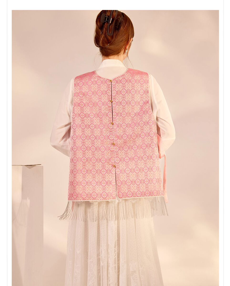 Áo vest nữ hai mặt đính cườm phối họa tiết hoa — Kết hợp màu [mặc hai mặt]