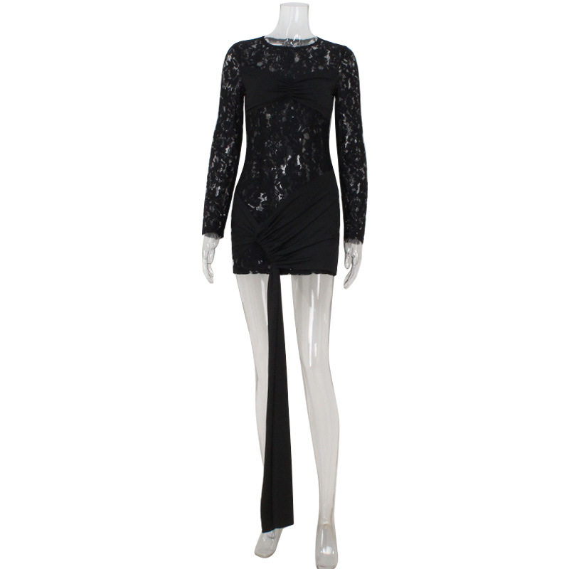 Long Sleeve Lace Panel Bodycon Dress Sexy Fit Elegant Design Autumn Fashion Wholesale Available