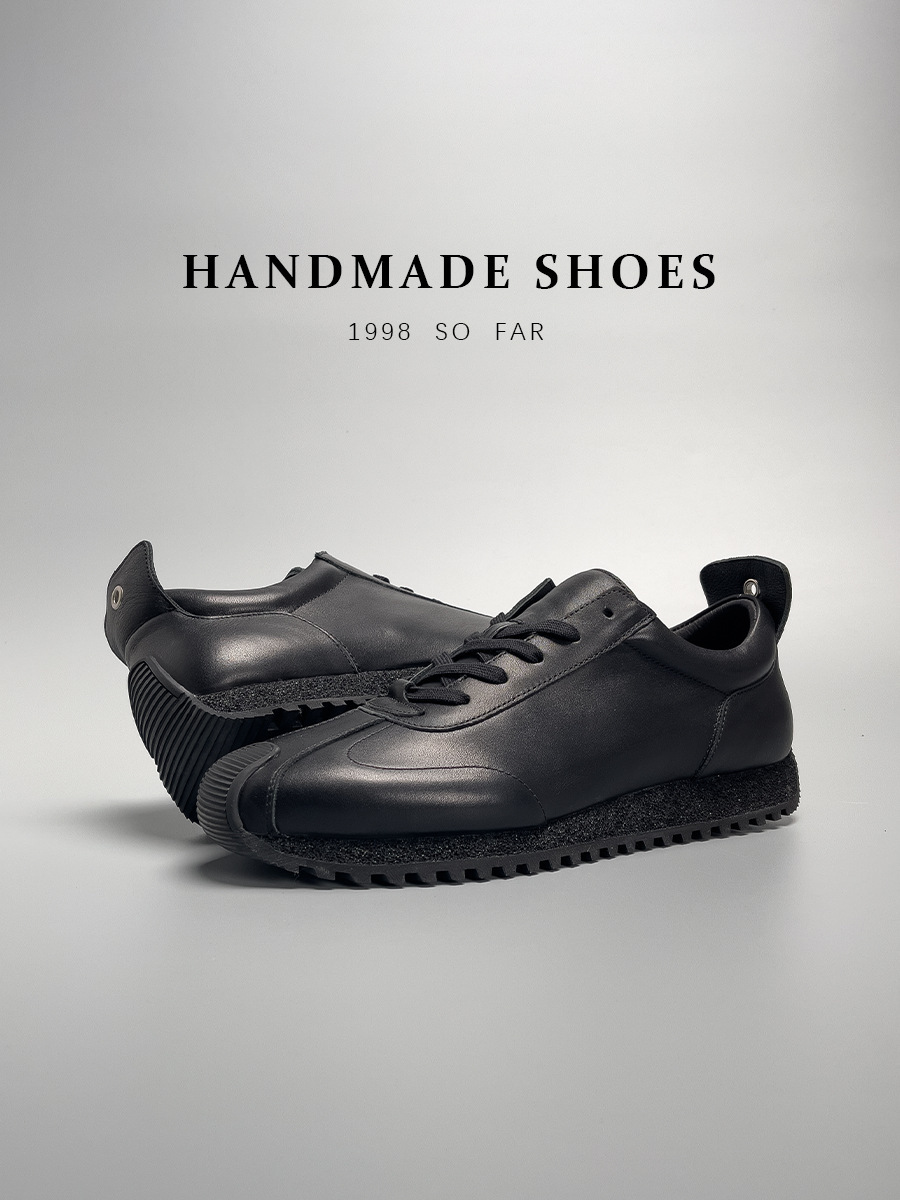 Giày sneaker nam da bò màu đen đơn giản, kiểu dáng thể thao thanh lịch — Màu đen [so sánh giày trên 1000]