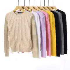 Cross-border Wholesale New RL Pony Label Women's Sweater Cotton Crewneck Buckle Paul Sweater Women's Knitwear Casual