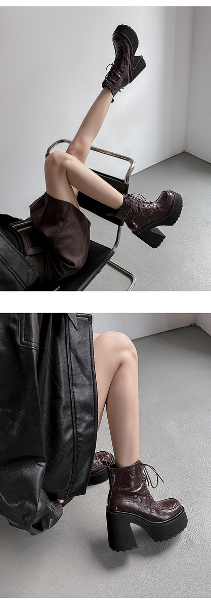 Boot Martin nữ da cừu thắt dây gót cao 11.5cm đế dày — Da đen, da màu nâu, Lớp lót nhung đen, Nhung nâu