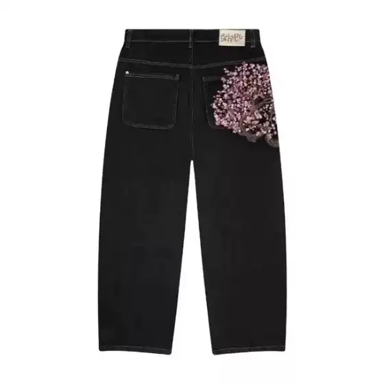 2025 Summer New Style European and American Harajuku Fashion Pattern Embroidered High-Waisted Jeans Personalized Street Style Straight-Leg Pants