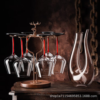 European Burgundy Red Wine Glass Crystal Glass Set Household Black and Red Bow Tie Pot Belly Wine Glass High-End Decanter